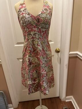 Ann Taylor Coral and Cream Floral Halter Sundress